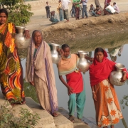 Fetching daily drinking water from far away ponds is a daily challenge for women in Shyamnagar